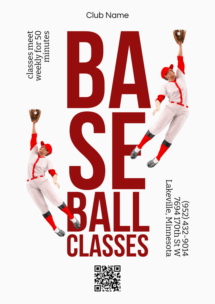 Baseball Classes Advertisement with Professional Players Poster – шаблон для дизайна