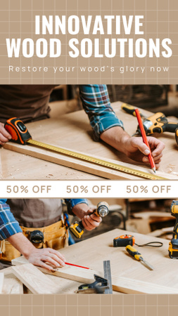 Ontwerpsjabloon van Instagram Story van Innovatief timmer- en houtwerkserviceaanbod voor de halve prijs