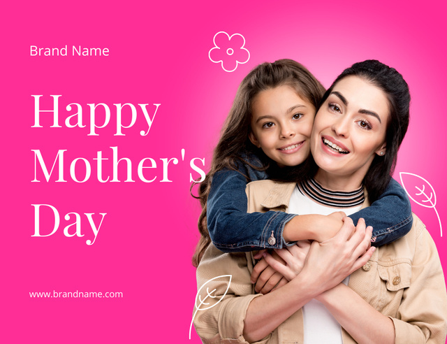 Cute Hugging Mom and Daughter on Mother's Day Thank You Card 5.5x4in Horizontal Design Template