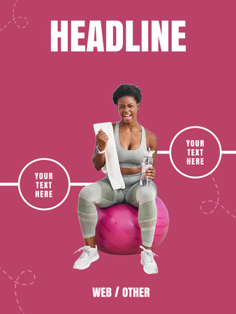 Designvorlage Sonderangebot im Fitnessstudio mit Frau auf Fitnessball für Poster US