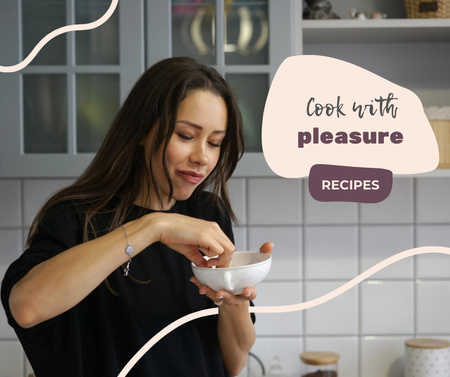 Happy Woman in her Kitchen Facebook Design Template