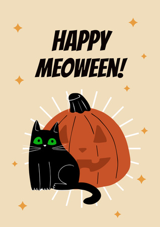 Plantilla de diseño de Halloween Greeting with Cute Cat Poster 