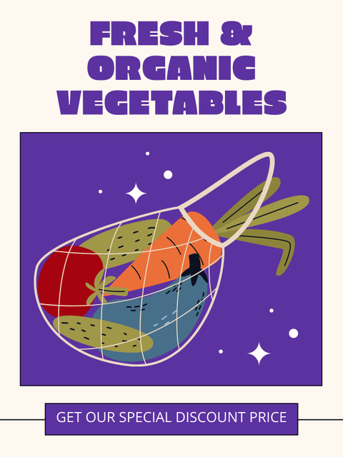Grocery Store Ad with Fresh Ripe Vegetables in String Bag Poster US Šablona návrhu