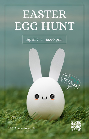 Easter Egg Hunt Announcement with Cute Bunny on Grass Invitation 4.6x7.2in Design Template