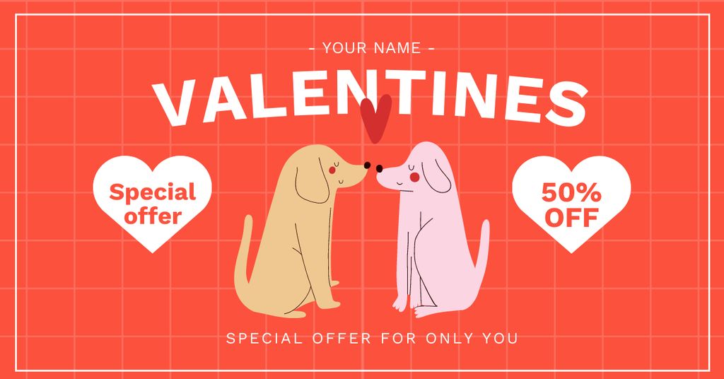 Special Offer for Valentine's Day with Cute Cartoon Dogs Facebook AD – шаблон для дизайна