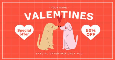 Special Offer for Valentine's Day with Cute Cartoon Dogs Facebook AD Design Template