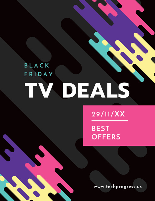 Template di design Black Friday TV Deals on Black and Colorful Flyer 8.5x11in