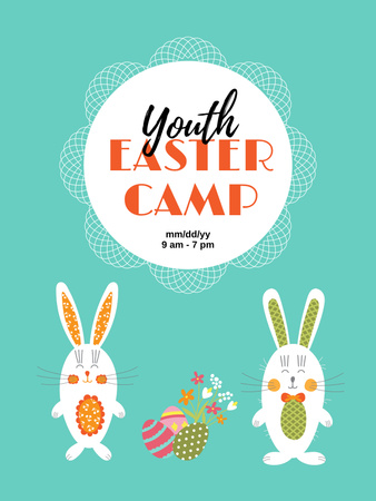 Awesome Rabbits And Youth Easter Camp Promotion Poster US Design Template