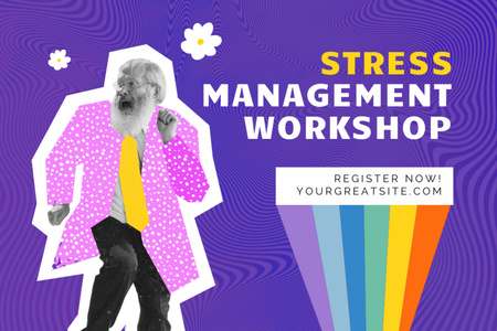 Stress Management Workshop Announcement on Blue Postcard 4x6in Design Template