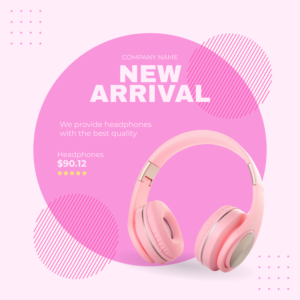 New Arrival of Pink Earphones Instagram tervezősablon