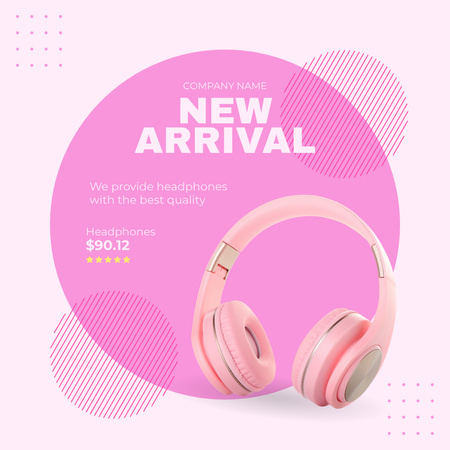 New Arrival of Pink Earphones Instagram Design Template