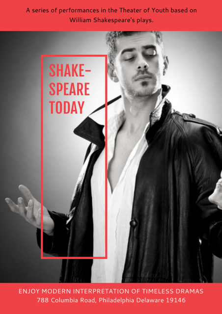 Theatre Invitation with Actor in Shakespeare's Performance Flyer A4デザインテンプレート