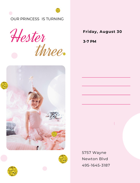 Kid Birthday Event With Princess Dress Invitation 13.9x10.7cm – шаблон для дизайну