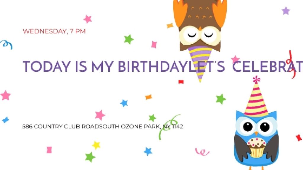Birthday Invitation with Party Owls Title Modelo de Design
