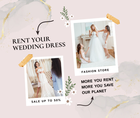 Wedding Salon Offer with Bride During Dress Fitting Facebook Design Template
