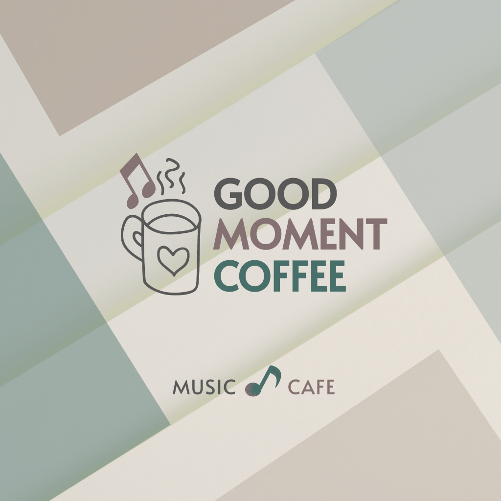 Illustration of Cup with Hot Coffee and Music Note Logoデザインテンプレート