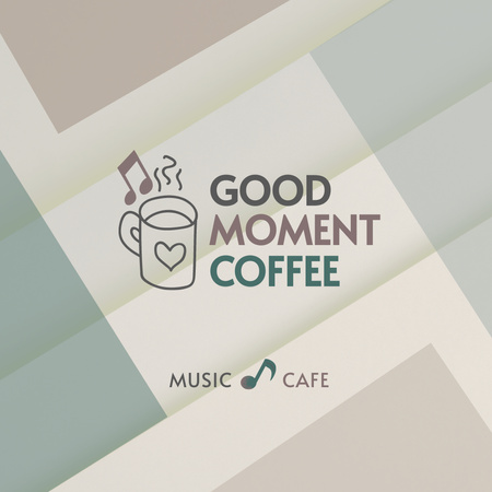 Modèle de visuel illustration de tasse avec café chaud et note de musique - Logo