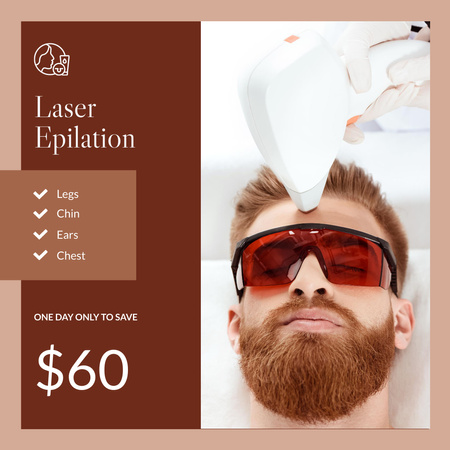 Пропозиція лазерної епіляції обличчя для чоловіків Instagram – шаблон для дизайну