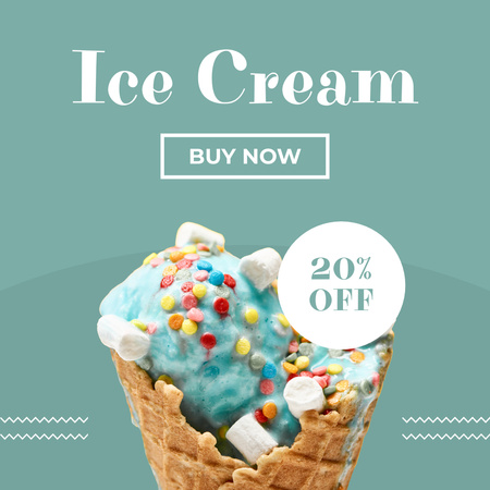 Desconto em sorvete apetitoso em cone de waffle Instagram Modelo de Design