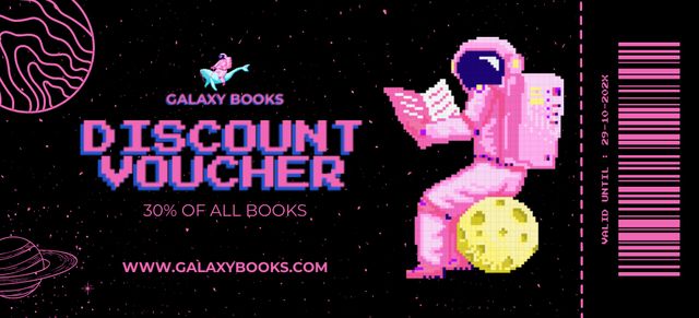 Bookstore Discount Voucher with Astronaut Reading in Outer Space Coupon 3.75x8.25in – шаблон для дизайна