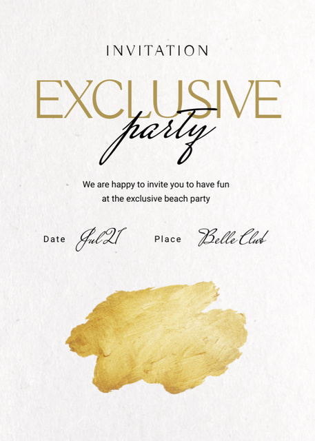 Exclusive Party Announcement with Golden Glitter Invitationデザインテンプレート