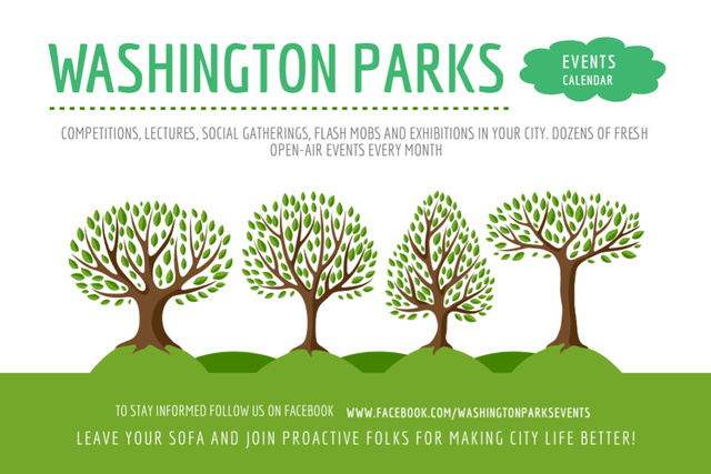Park Event Announcement Green Growing Trees Postcard 4x6in Design Template
