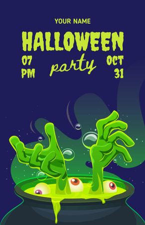 Enchanting Halloween Party With Cauldron In Blue Flyer 5.5x8.5in Design Template