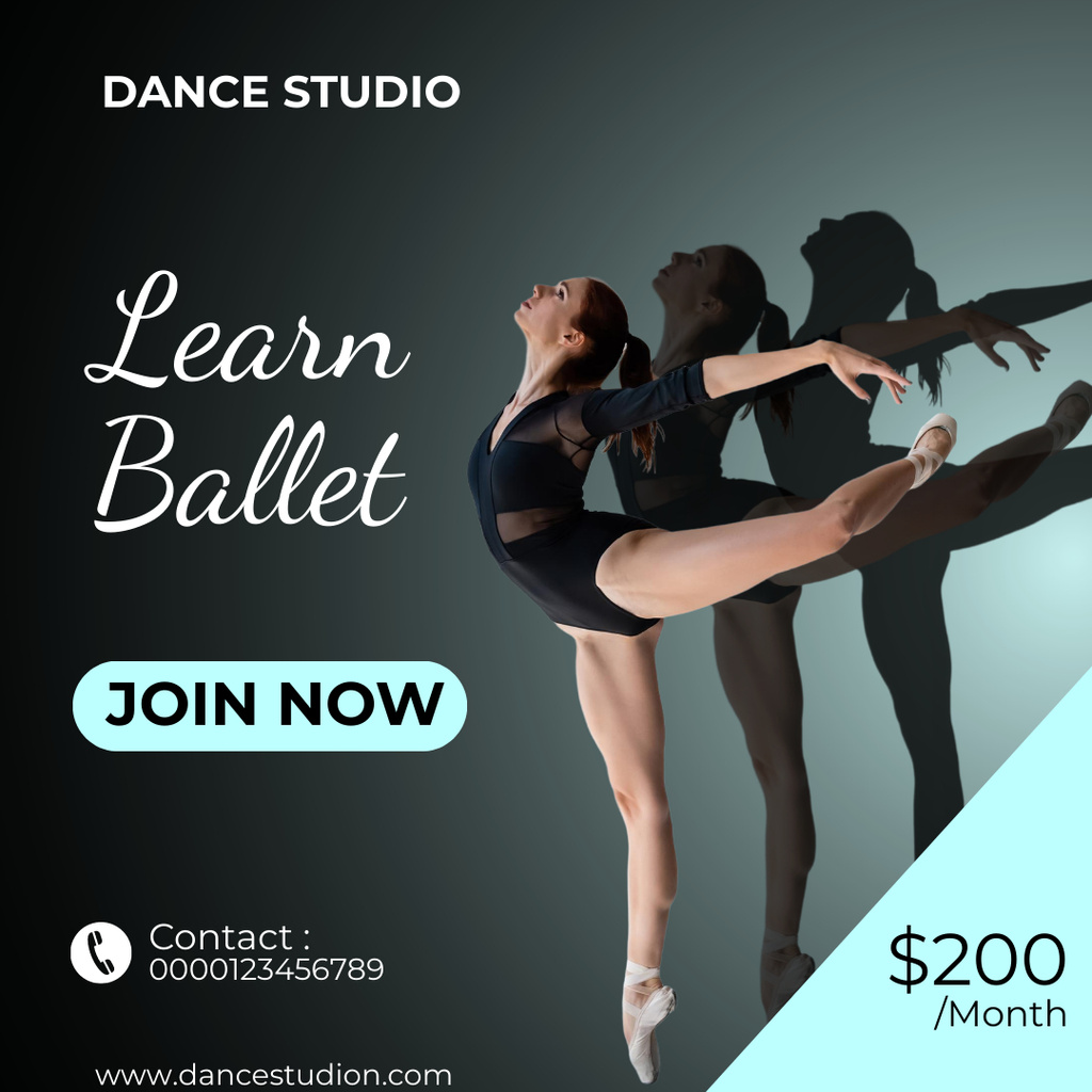 Ballet School Ad with Passionate Professional Ballerina Instagram Design Template