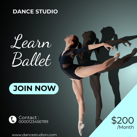 Ballet School Ad with Passionate Professional Ballerina Instagramデザインテンプレート