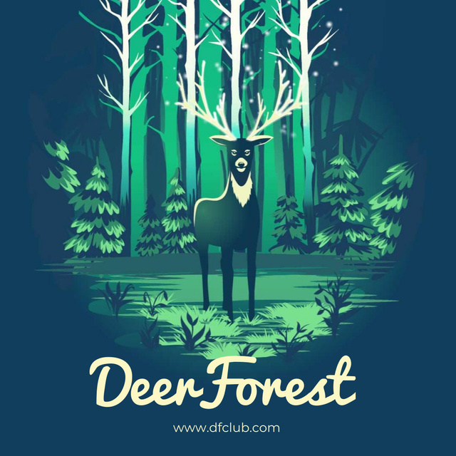 Designvorlage Magical deer in forest für Animated Post