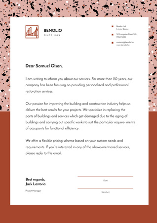 Experienced Construction Company Services Offer In Orange Letterhead Design Template