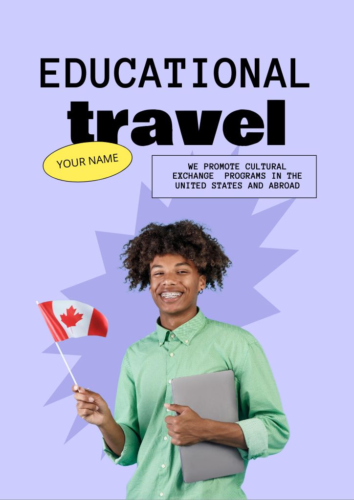 Educational Tours Ad with Young African American Guy Flyer A4 Πρότυπο σχεδίασης