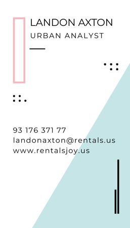 Urban Analyst Contacts on White Business Card US Vertical Design Template
