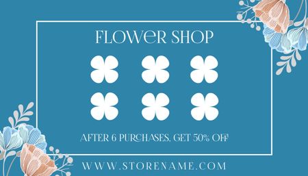 Kukkakaupan kanta-asiakasohjelma sinisellä Business Card US Design Template
