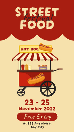 Designvorlage Street Food Festival Ad mit leckerem Hot Dog für Instagram Story