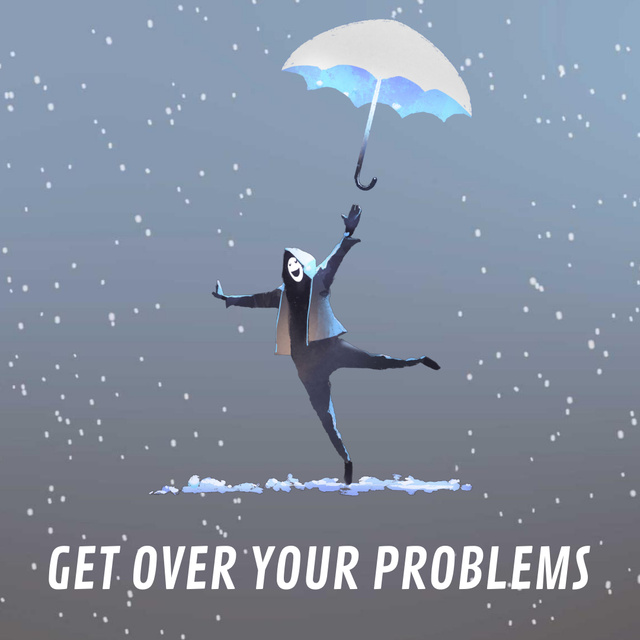 Ontwerpsjabloon van Animated Post van Man Jumping with Umbrella