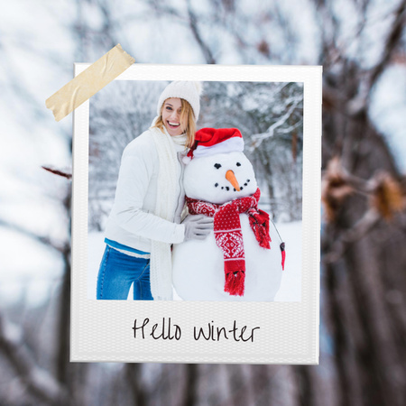 Template di design donna con pupazzo di neve in inverno Instagram