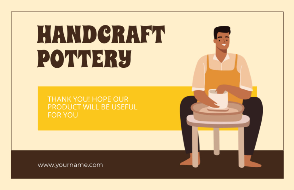 Handcraft Pottery Retail Ad on Yellow Thank You Card 5.5x8.5in – шаблон для дизайна