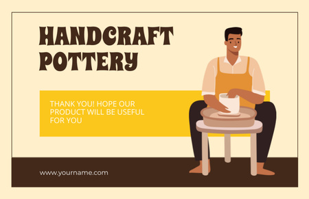 Handcraft Pottery Retail Ad on Yellow Thank You Card 5.5x8.5inデザインテンプレート