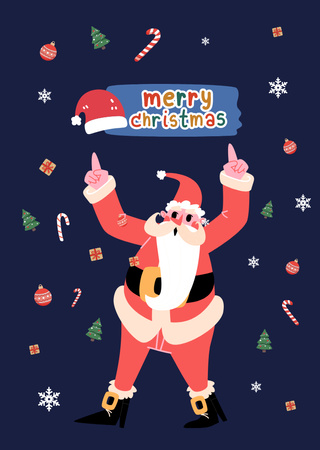 Christmas Cheers with Dancing Santa Postcard A6 Vertical Design Template