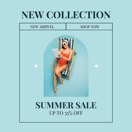 Designvorlage Summer Sale of New Collection on Blue für Instagram