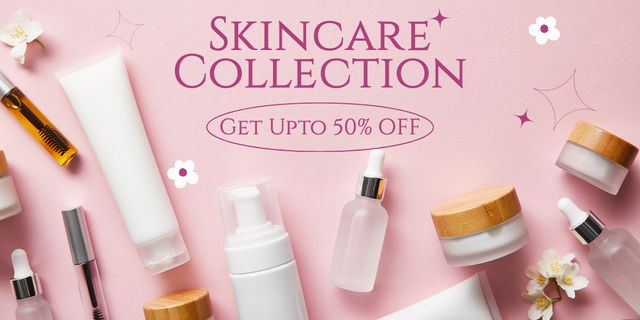Ontwerpsjabloon van Twitter van Skincare Collection Offer on Pink