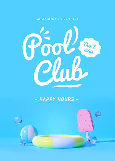 Pool Club Happy Hours Announcement Flayerデザインテンプレート
