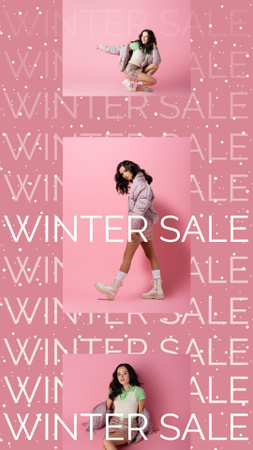 Winter Sale Announcement Collage in Pink Color Instagram Story Tasarım Şablonu