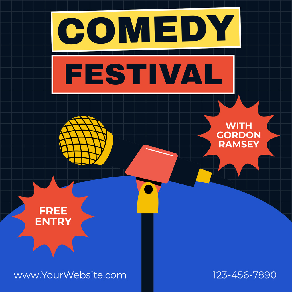 Stand-up Comedy Festival Announcement with Illustration of Microphone Podcast Cover Modelo de Design