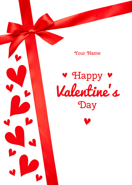 Ontwerpsjabloon van Postcard 5x7in Vertical van Valentine's Day Greeting with Red Ribbon and Heart
