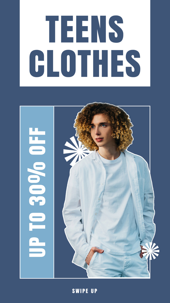 Teen Clothes Sale Offer In Blue Instagram Story Tasarım Şablonu