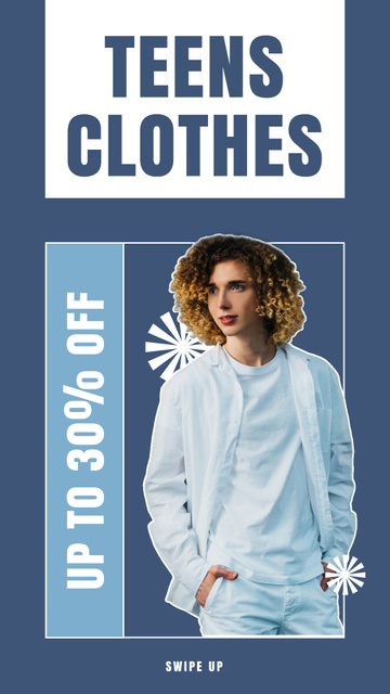 Teen Clothes Sale Offer In Blue Instagram Story Modelo de Design