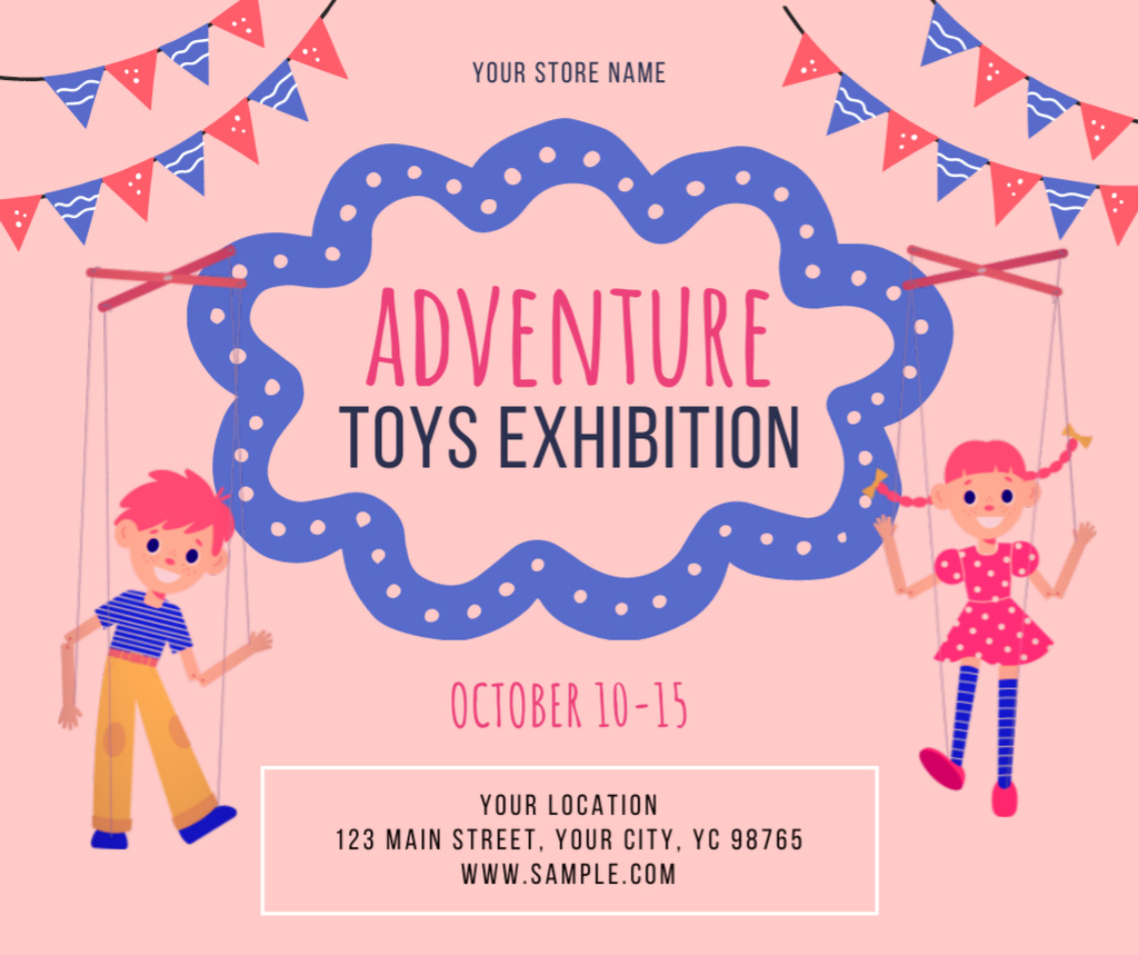 Plantilla de diseño de Adventure Toy Exhibition on Pink Facebook 