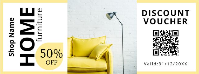 Home Furniture Offer White and Yellow Coupon Πρότυπο σχεδίασης